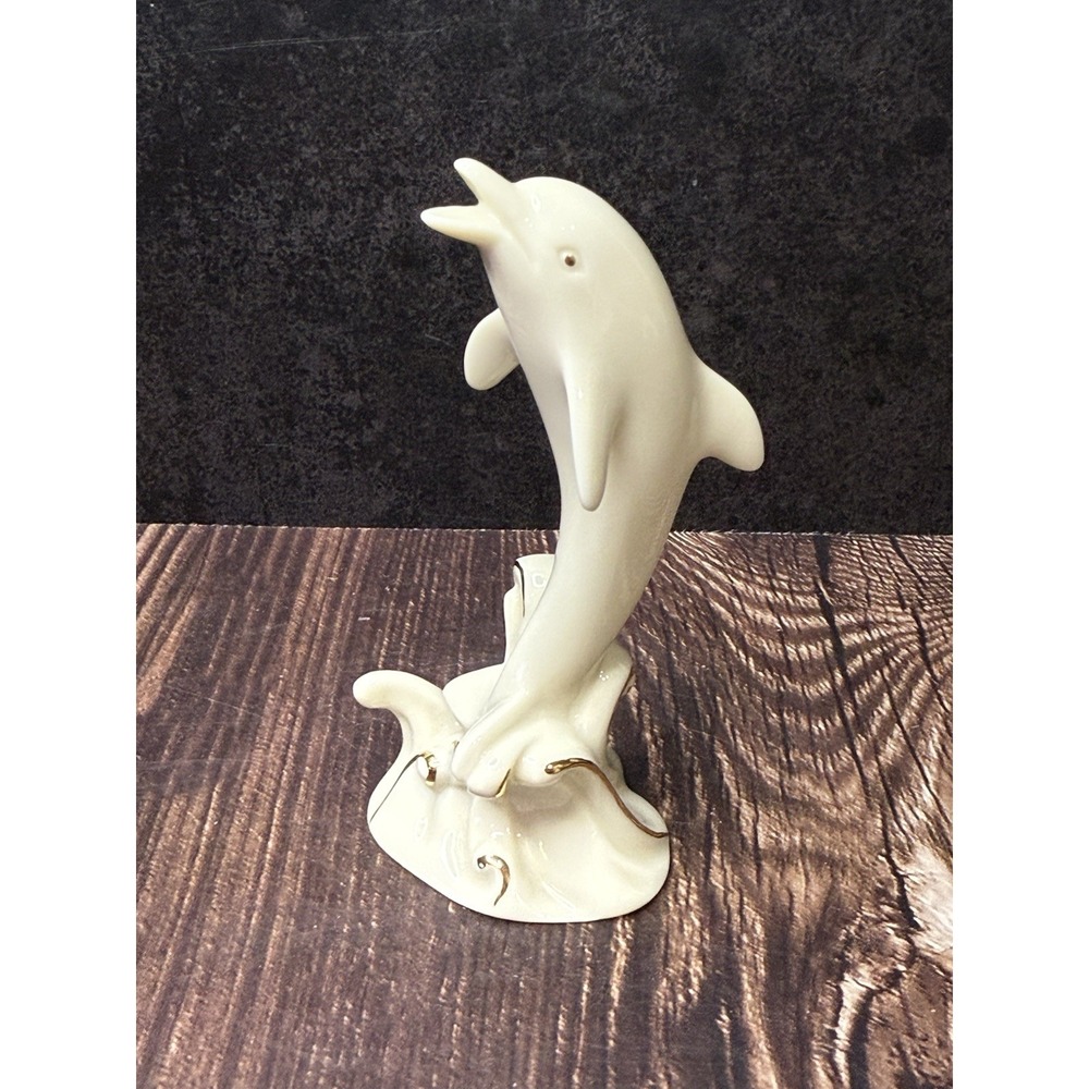 Dolphin Figurine Lenox Dolphin Figurine Porcelain White 24K Gold Accents